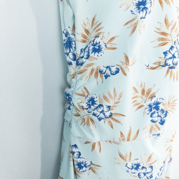 Lands End Cap Sleeve Twist Front Flare Dress Womens Medium Floral Aqua Blue - Picture 10 of 16